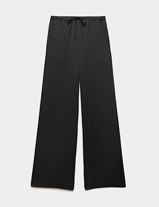 Satin Drawstring Wide Leg Trousers