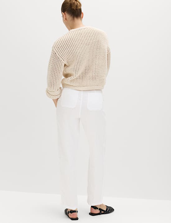 Pure Linen Pleat Front Belted Tapered Trousers