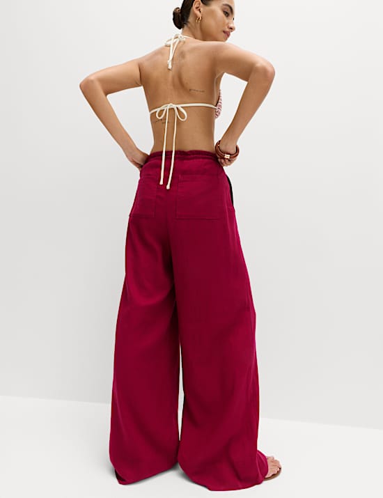 Linen Rich Drawstring Wide Leg Trousers