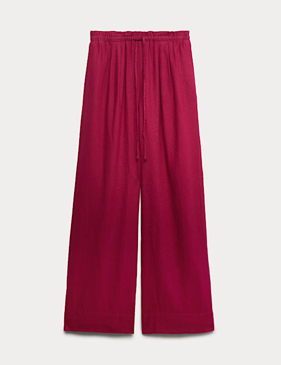 Linen Rich Drawstring Wide Leg Trousers