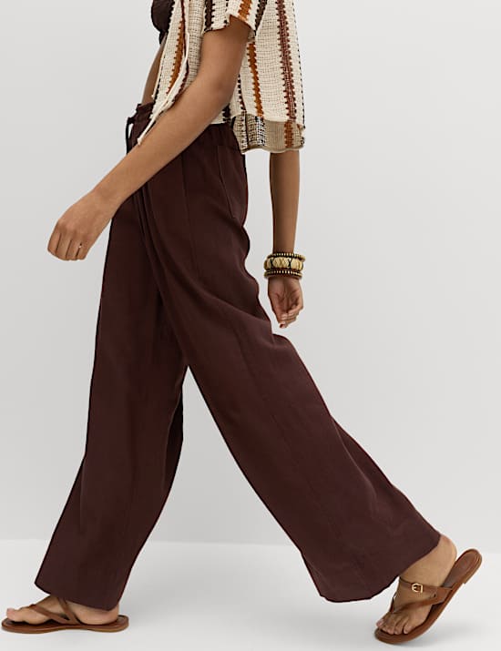 Linen Rich Drawstring Wide Leg Trousers