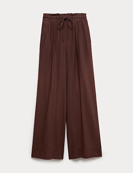 Linen Rich Drawstring Wide Leg Trousers