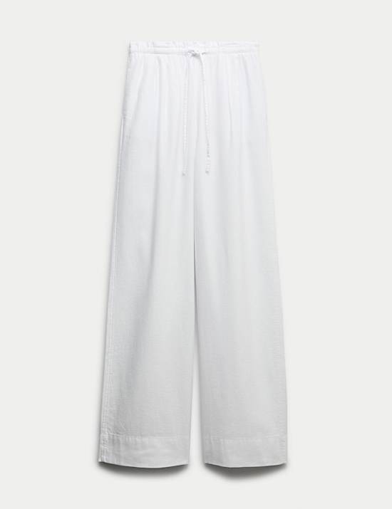 Linen Rich Drawstring Wide Leg Trousers