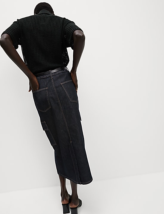 Denim Midi Cargo Skirt