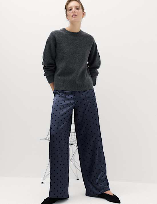 Polka Dot Satin Wide Leg Trouser