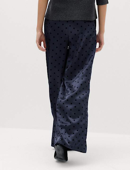 Polka Dot Satin Wide Leg Trouser