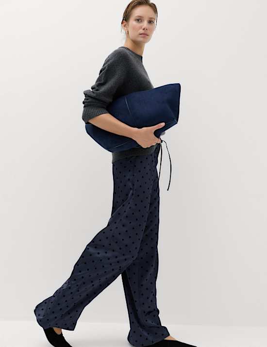 Polka Dot Satin Wide Leg Trouser