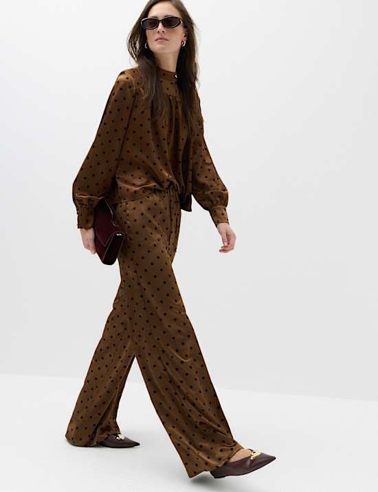 Polka Dot Satin Wide Leg Trouser