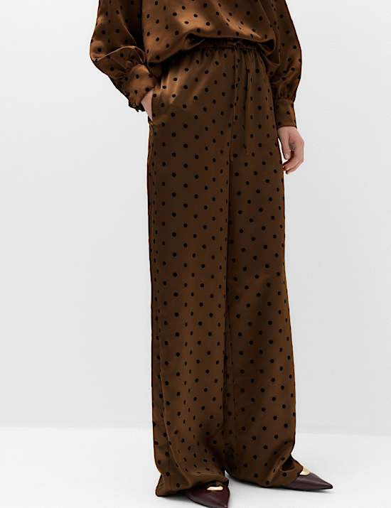 Polka Dot Satin Wide Leg Trouser