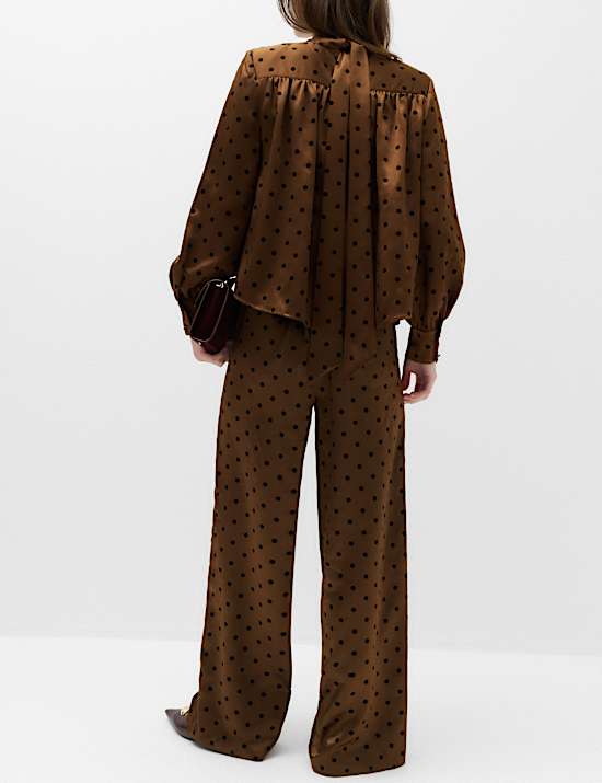Polka Dot Satin Wide Leg Trouser