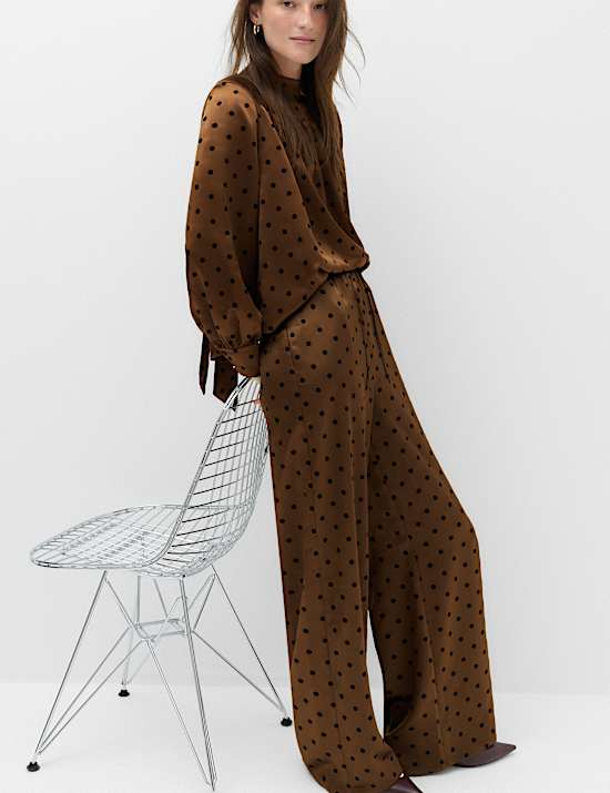 Polka Dot Satin Wide Leg Trouser