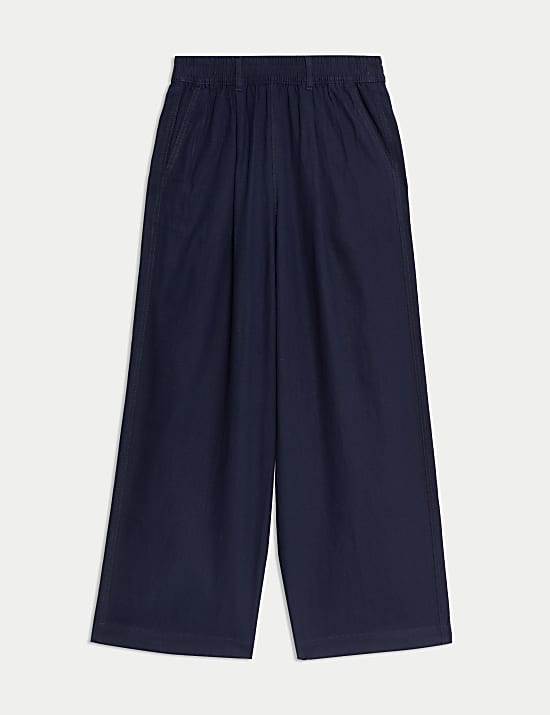 Linen Rich Wide Leg Cropped Trousers