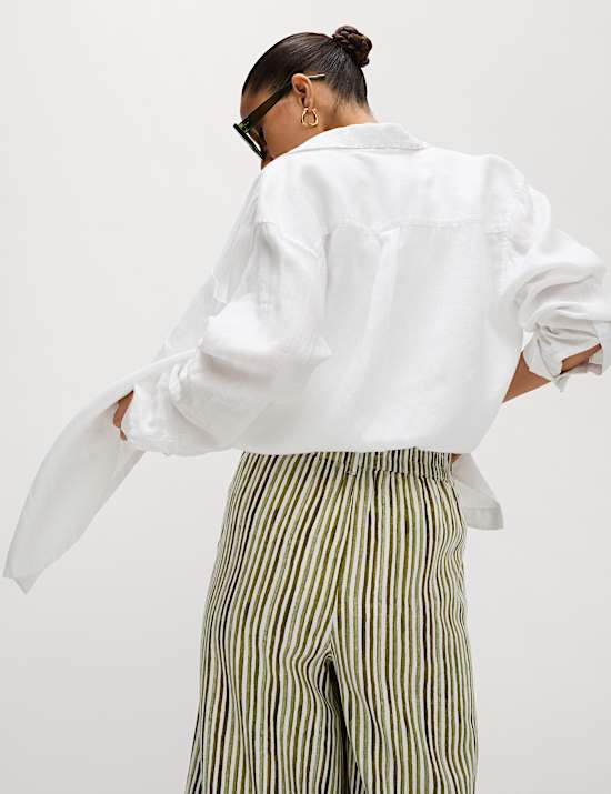 Linen Rich Wide Leg Cropped Trousers