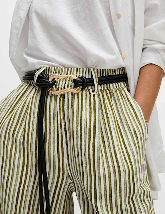 Linen Rich Wide Leg Cropped Trousers