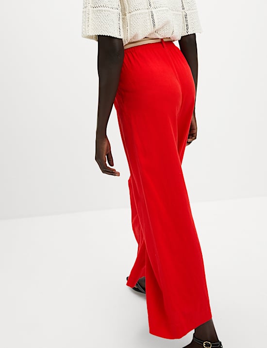 Linen Rich Wide Leg Cropped Trousers