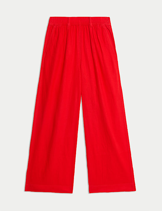 Linen Rich Wide Leg Cropped Trousers