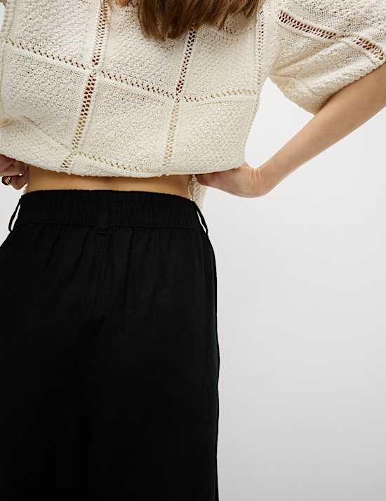 Linen Rich Wide Leg Cropped Trousers