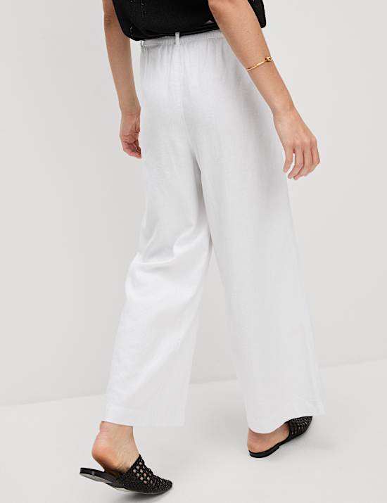 Linen Rich Wide Leg Cropped Trousers