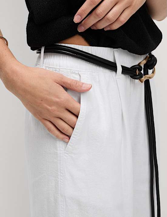 Linen Rich Wide Leg Cropped Trousers