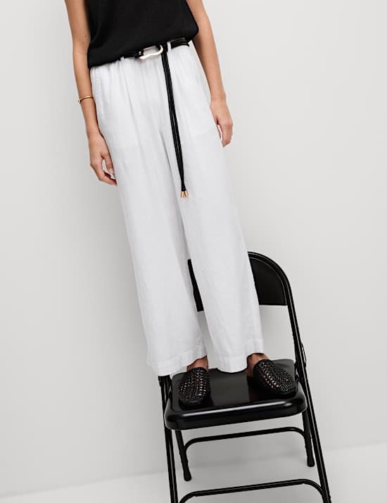 Linen Rich Wide Leg Cropped Trousers