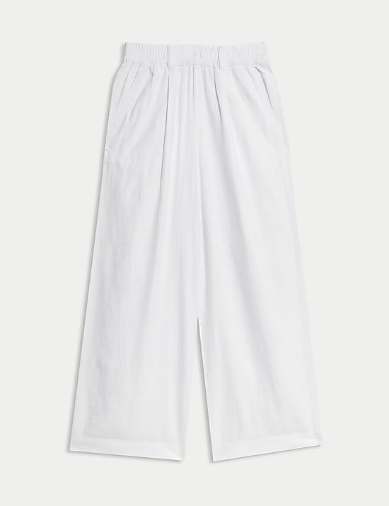 Linen Rich Wide Leg Cropped Trousers