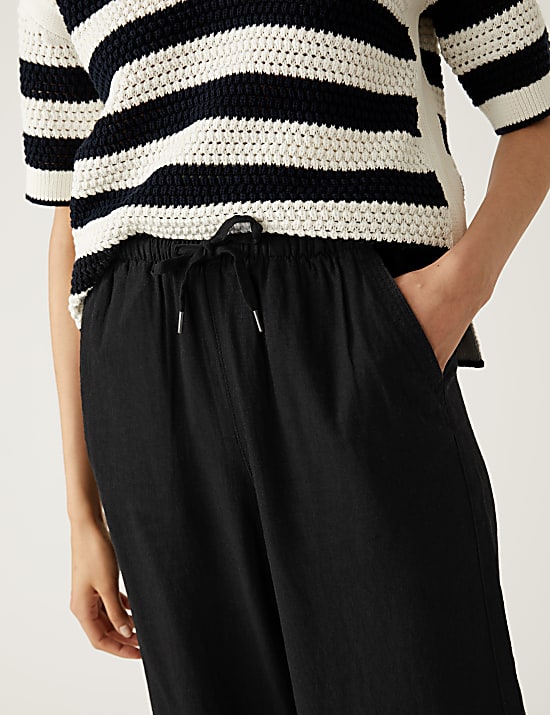 Linen Rich Wide Cropped Leg Trousers