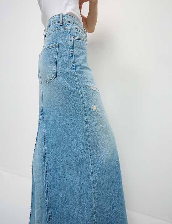 Pure Cotton Denim Maxi A-Line Skirt