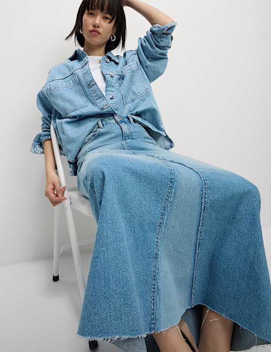 Pure Cotton Denim Maxi A-Line Skirt