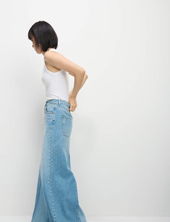 Pure Cotton Denim Maxi A-Line Skirt