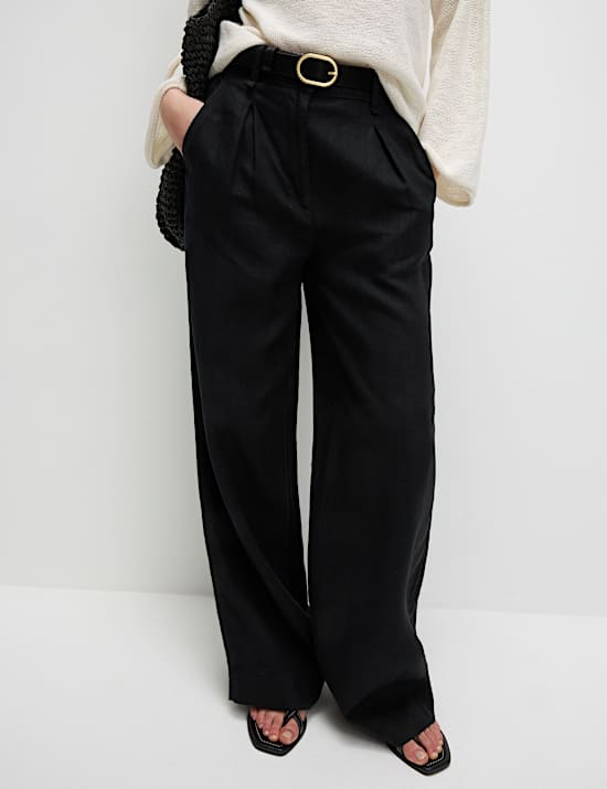 Pantalon coupe large 100 % lin