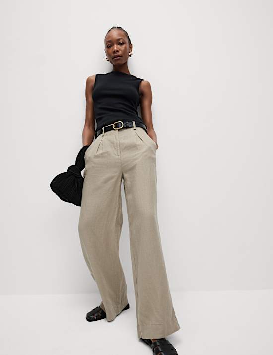 Pantalon coupe large 100 % lin