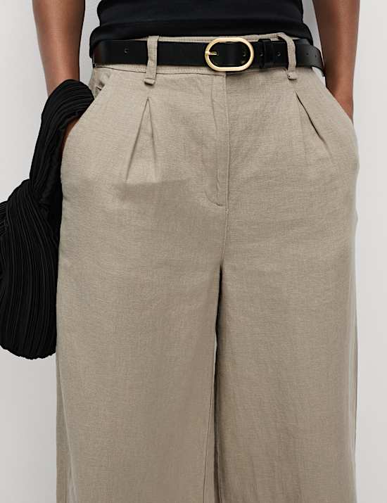 Pantalon coupe large 100 % lin