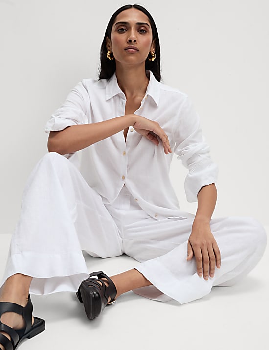 Pure Linen Wide Leg Trousers