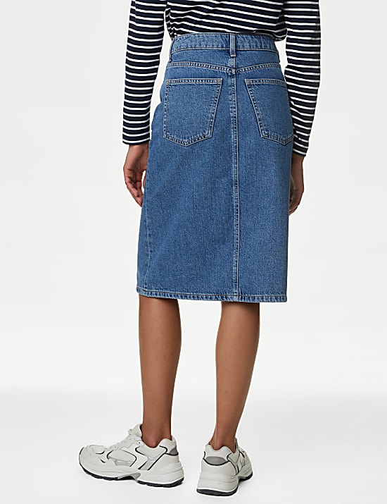 Denim Split Front Knee Length Skirt