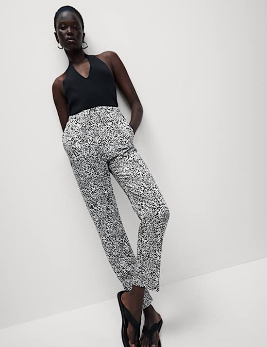 Pure Twill Printed High Waisted Tapered Trousers