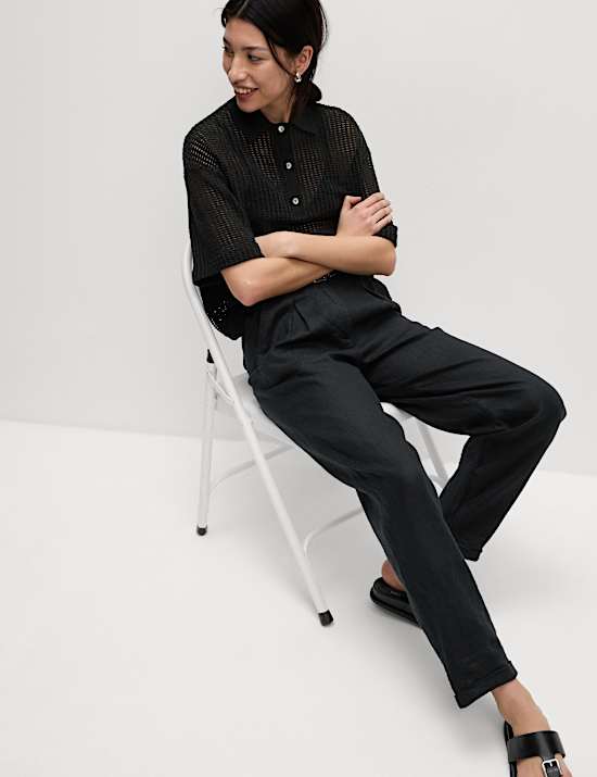 Pantalon coupe fusel&eacute;e 100 % lin