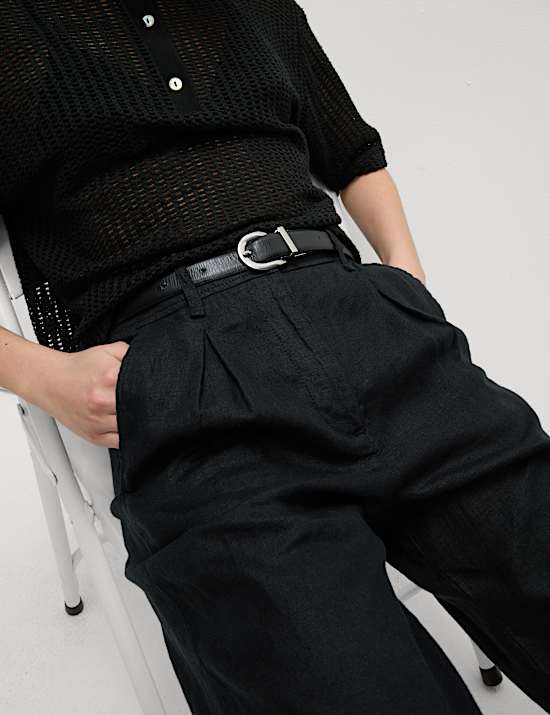 Pantalon coupe fusel&eacute;e 100 % lin