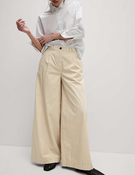Pure Cotton Pleated Wide Leg Chinos