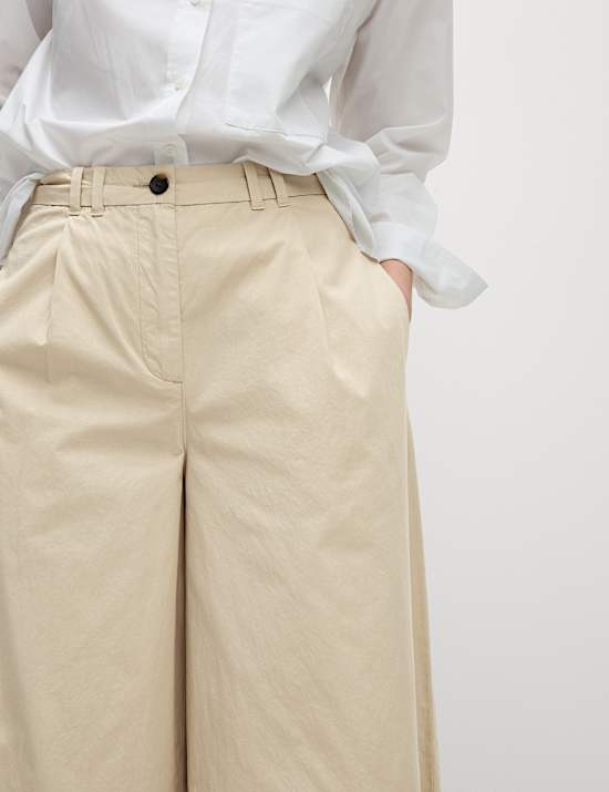 Pure Cotton Pleated Wide Leg Chinos
