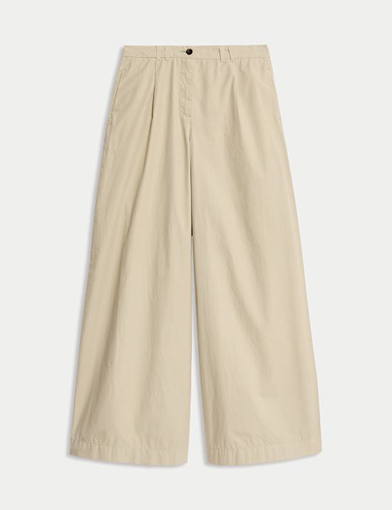 Pure Cotton Pleated Wide Leg Chinos