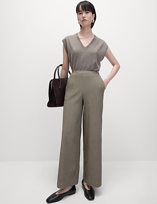 Textured Wide Leg Trousers