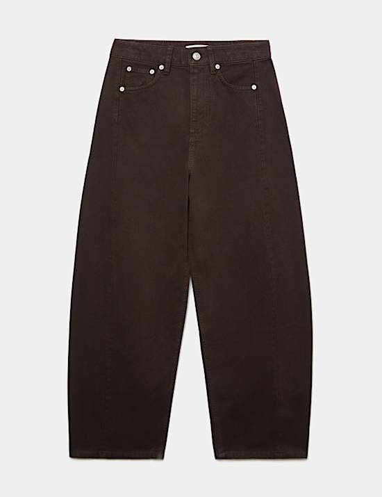 Pure Cotton High Waisted Barrel Leg Cropped Trousers