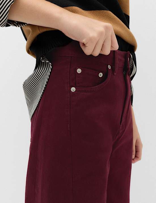 Pantalones pesquero 100 % algod&oacute;n de cintura alta y pierna barrel