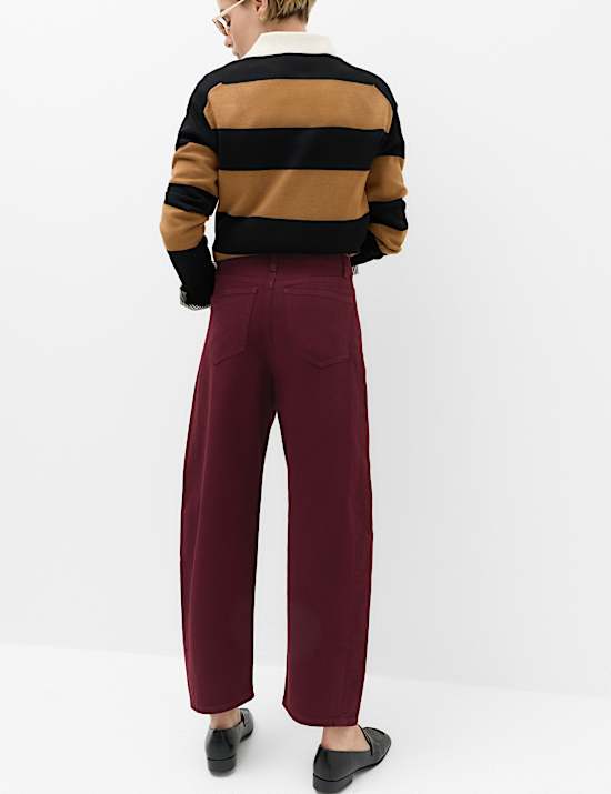 Pantalones pesquero 100 % algod&oacute;n de cintura alta y pierna barrel