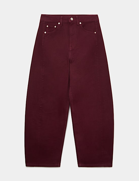 Pantalones pesquero 100 % algod&oacute;n de cintura alta y pierna barrel