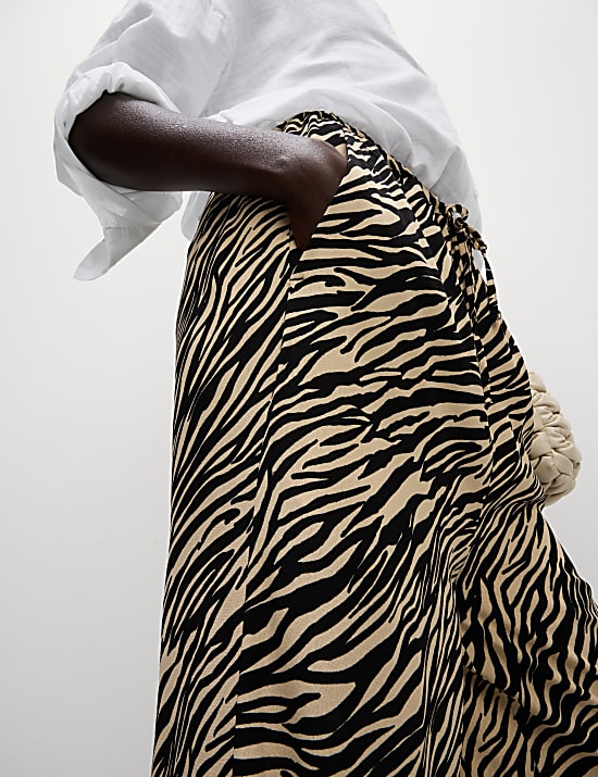 Animal Print Drawstring Wide Leg Trousers