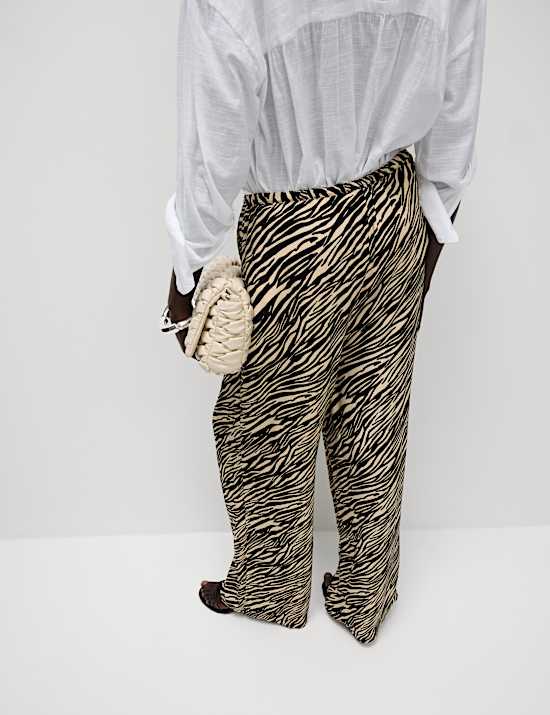 Animal Print Drawstring Wide Leg Trousers
