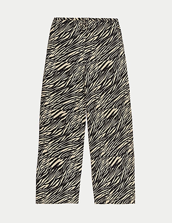 Animal Print Drawstring Wide Leg Trousers