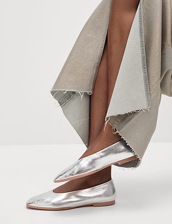 Jupe coupe longue en jean effet m&eacute;tallis&eacute;