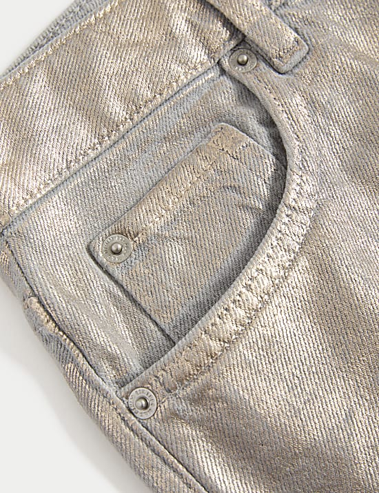 Jupe coupe longue en jean effet m&eacute;tallis&eacute;